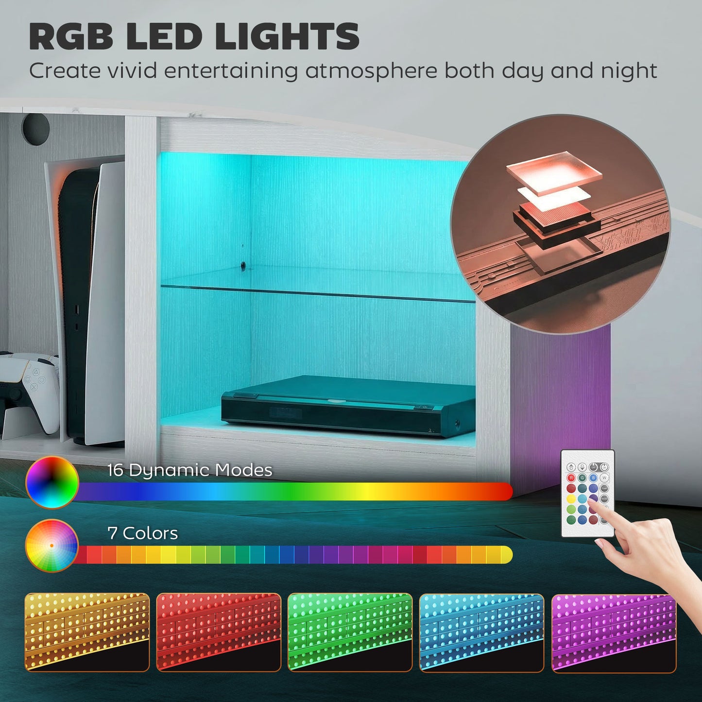 160cm TV Unit w/ LED Lights for 70" TV Modern TV Stand Cabinet