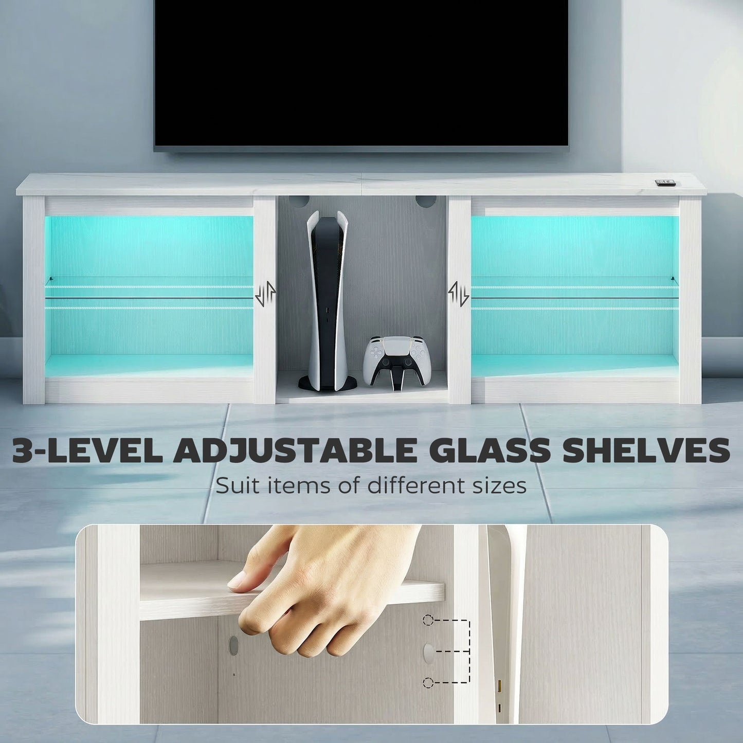 160cm TV Unit w/ LED Lights for 70" TV Modern TV Stand Cabinet
