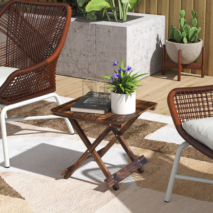 Wooden Folding Garden Table, Folding Side Table, Carbonised Finish