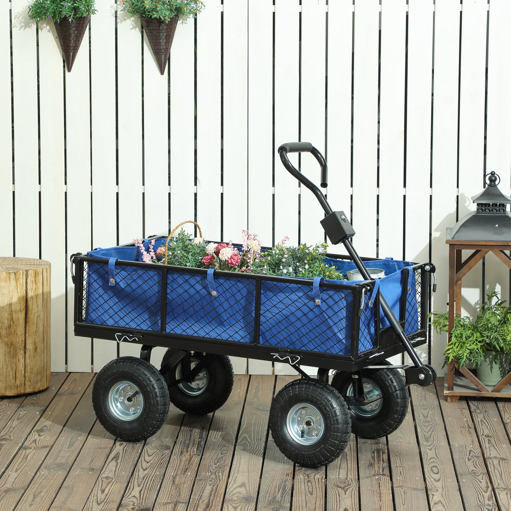 Garden Cart with Removable Liner, Quick-Release Sides, Blue