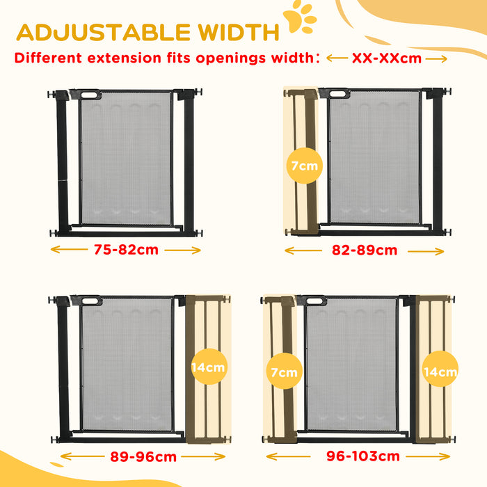 Pressure Fit Safety Gate for Doors and Stairs, Dog Gate with Auto Close, Pet Barrier for Hallways, with Double Locking, 2 Extensions Kit Black