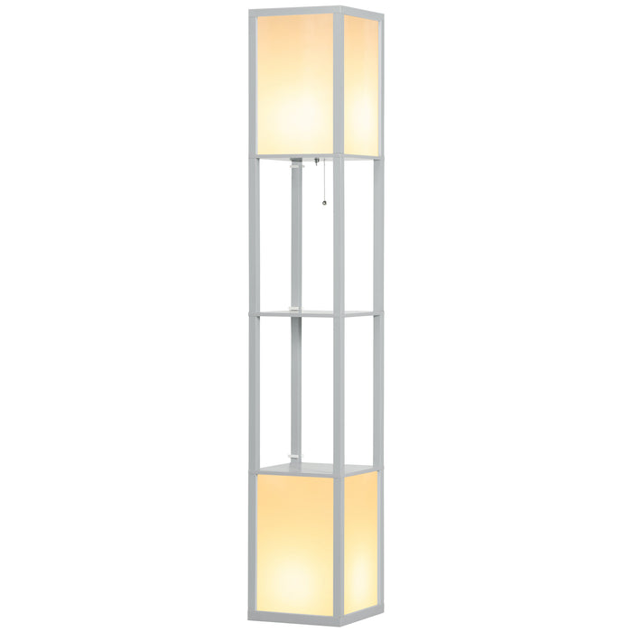 Modern Shelf Floor Lamp with Dual Ambient Light, Standing Lamp Living Room, Bedroom, 156cm, Grey