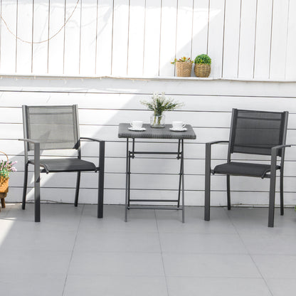 Garden Chairs Set Of 2 Outdoor Chairs with Steel Frame Texteline Seats for Camping Fishing Patio Balcony Grey Black