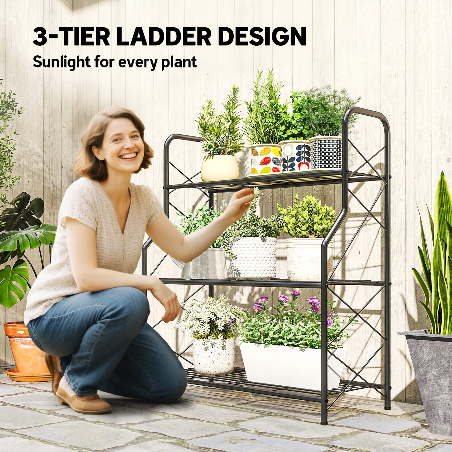 3-Tier Metal Plant Stand, Ladder Shelf Potted Plants Display
