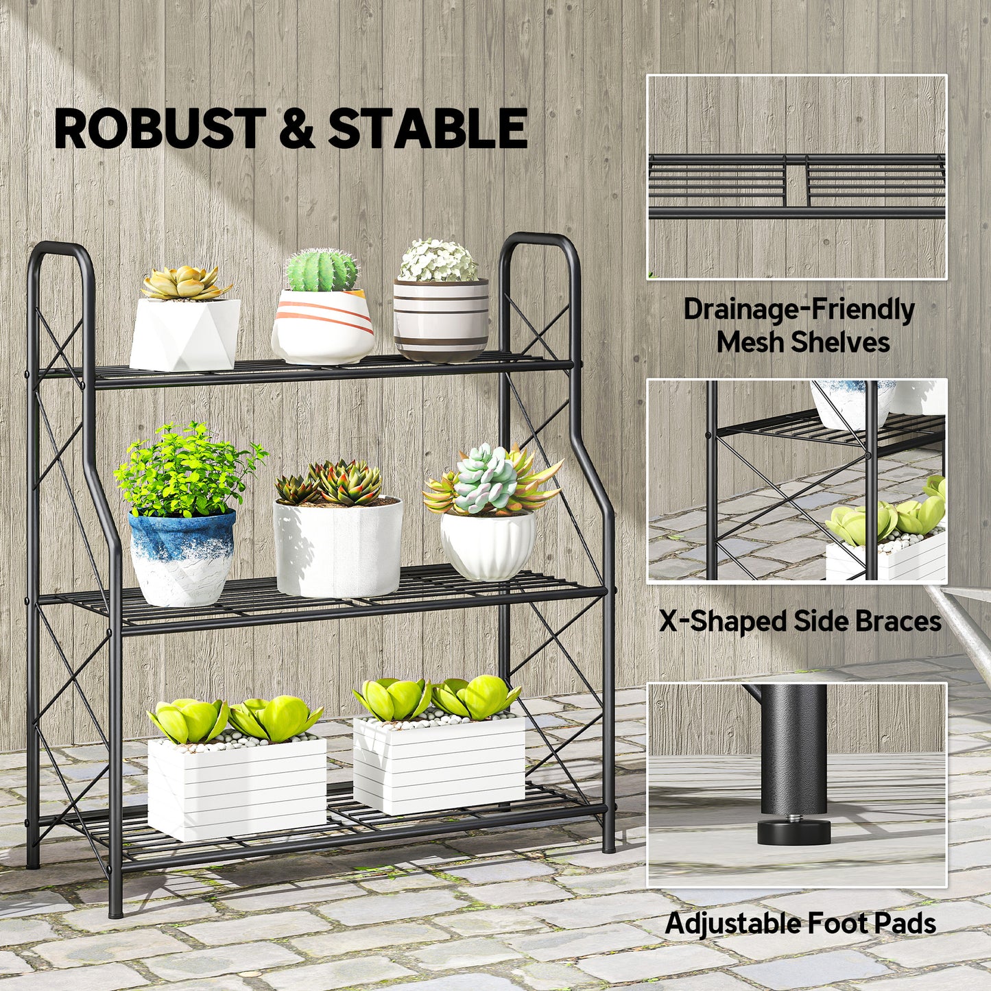 3-Tier Metal Plant Stand, Ladder Shelf Potted Plants Display