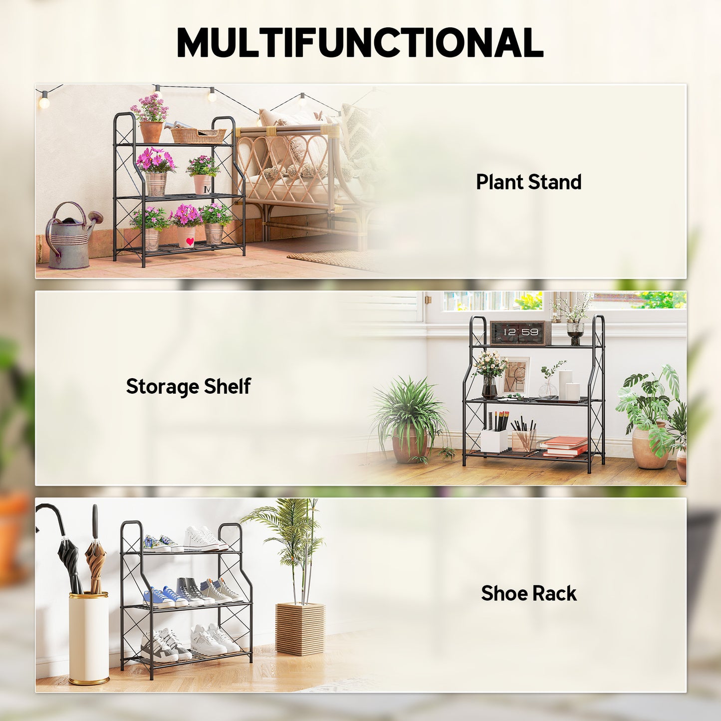 3-Tier Metal Plant Stand, Ladder Shelf Potted Plants Display