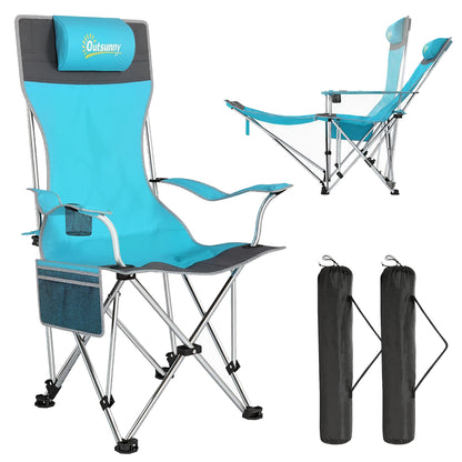Set of 2 Reclining Camping Chairs, Blue and Grey