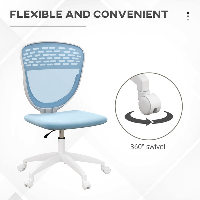 Armless Desk Chair, Mesh Office Chair, Height Adjustable with Swivel Wheels, Blue