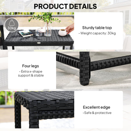 Outdoor Coffee Table, PE Rattan Side Table w/ Plastic Board, Black