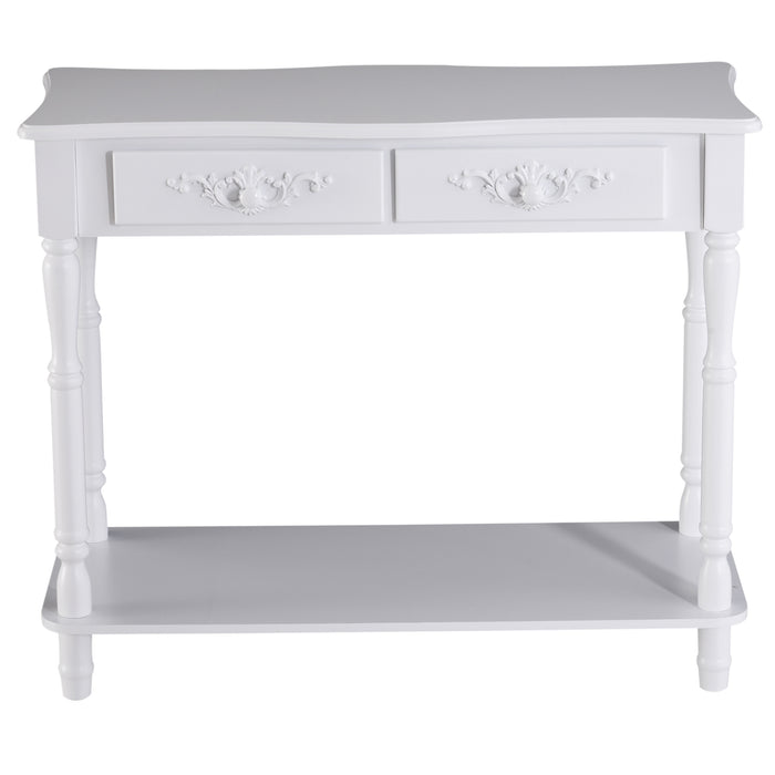 Wooden Console Table with Storage Shelf Two Drawers for Entryway White