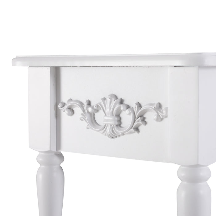 Wooden Console Table with Storage Shelf Two Drawers for Entryway White