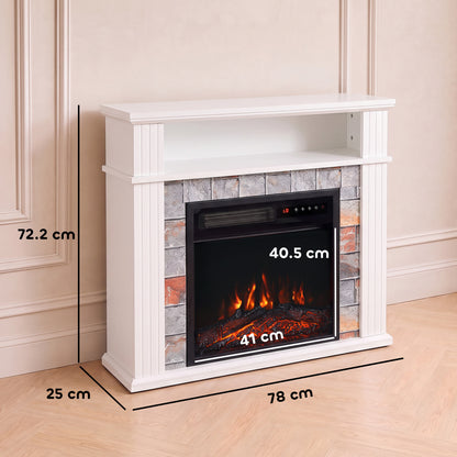Electric Fireplace Suite with TV Stand, Shelf & Remote - White With Roman Side Pillars