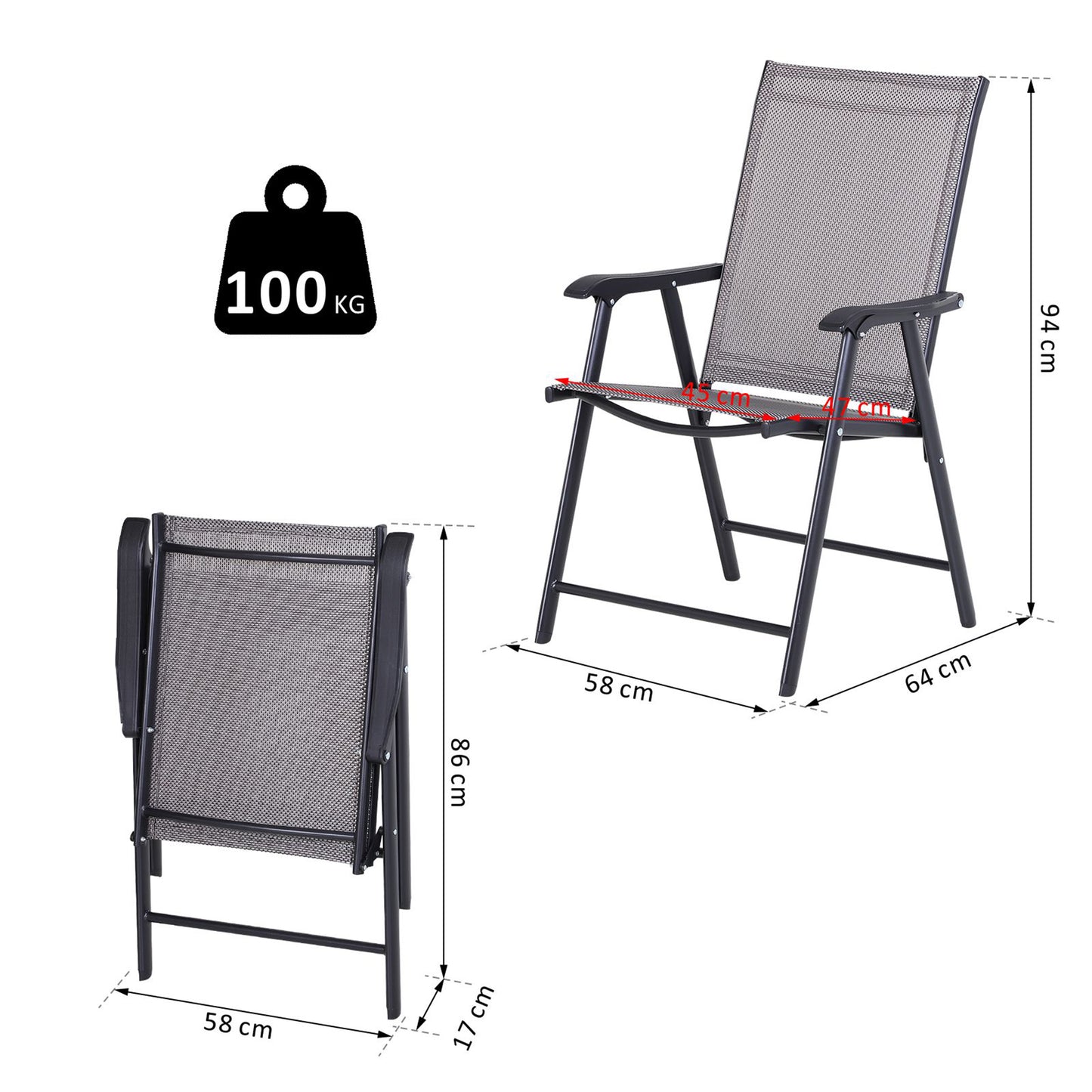 2-PCS Garden Armchairs Outdoor Patio Folding Modern Furniture Grey