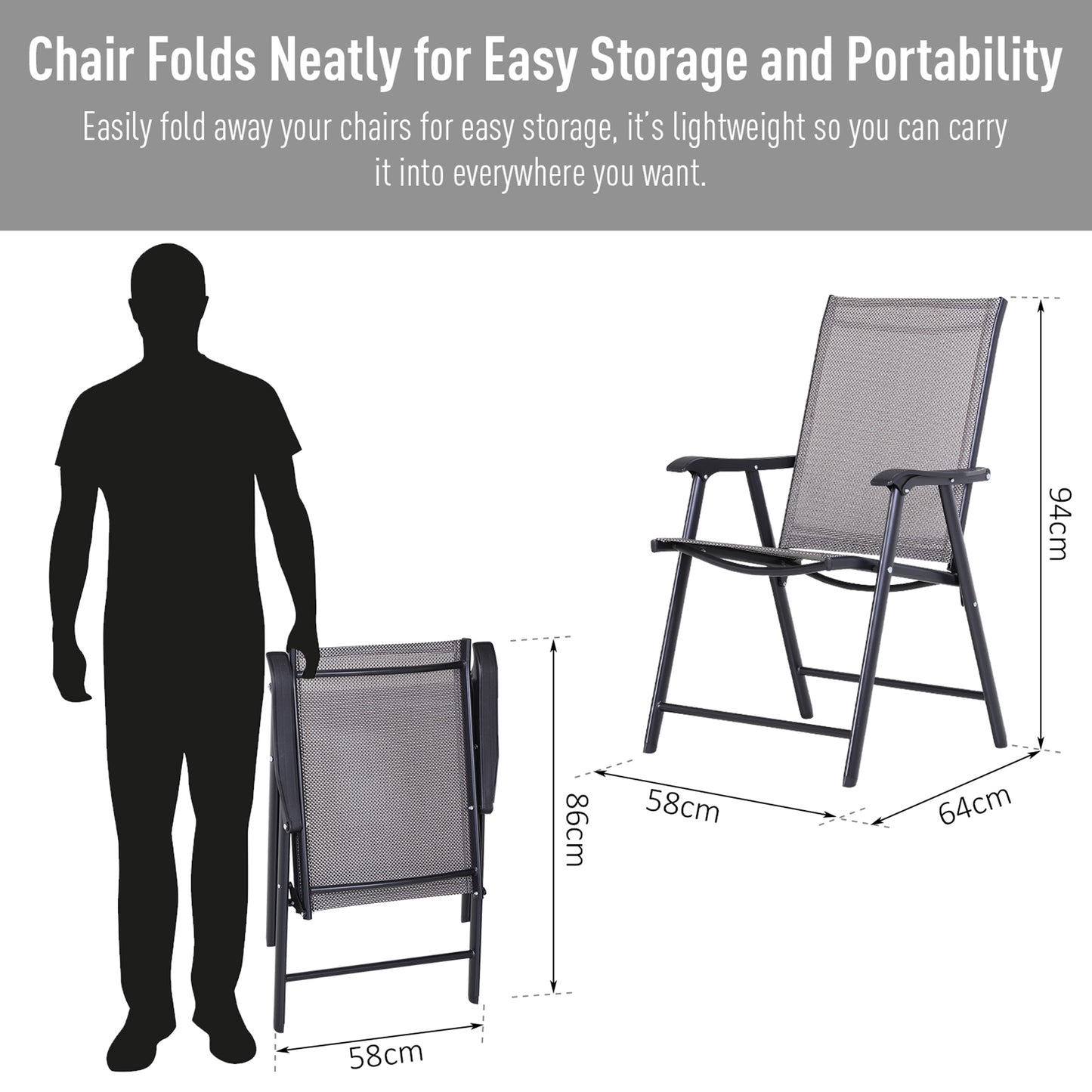 2-PCS Garden Armchairs Outdoor Patio Folding Modern Furniture Grey