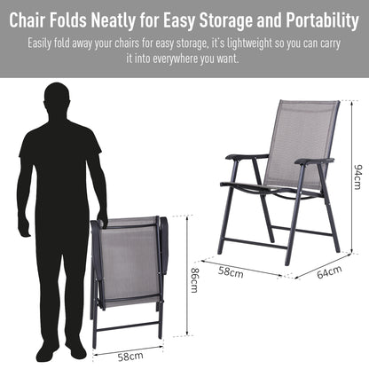 2-PCS Garden Armchairs Outdoor Patio Folding Modern Furniture Grey