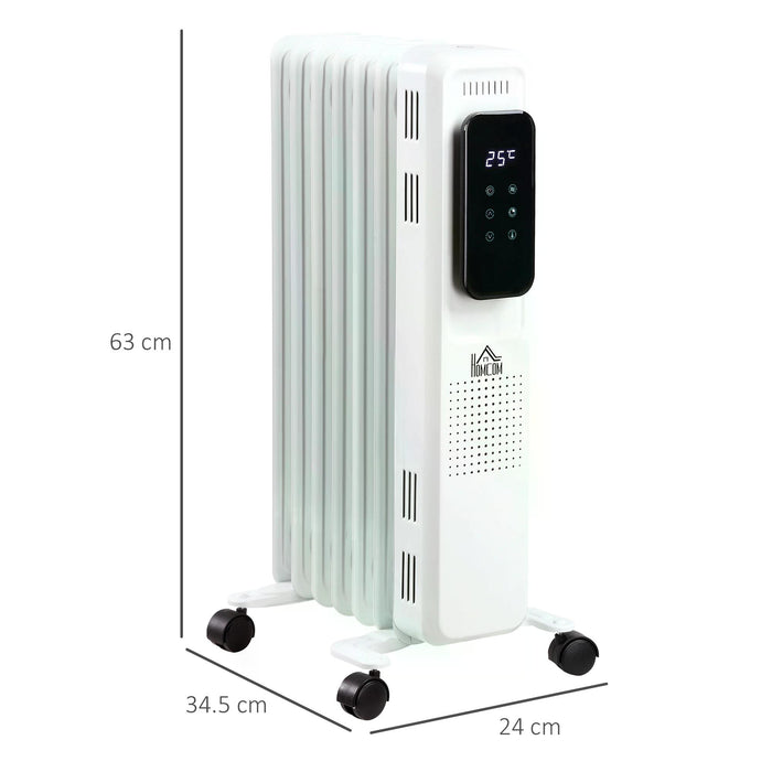 1630W Oil Filled Radiator, 7 Fin, Portable Electric Heater with LED Display, 24H Timer, 3 Heat Settings, Safety Cut-Off Remote Control-White