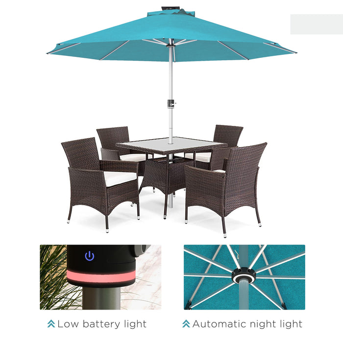 LED Patio Umbrella, Lighted Deck Umbrella with 4 Lighting Modes, Solar & USB Charging, Blue