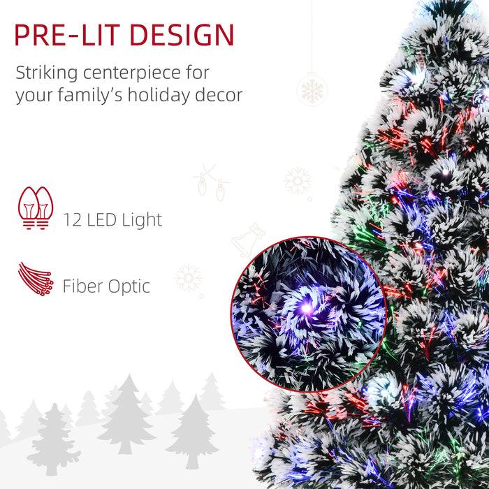 3ft Artificial Prelit Christmas Tree, Snow Xmas Tree w/ Fiber Optic