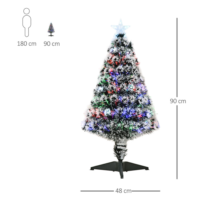 3ft Artificial Prelit Christmas Tree, Snow Xmas Tree w/ Fiber Optic