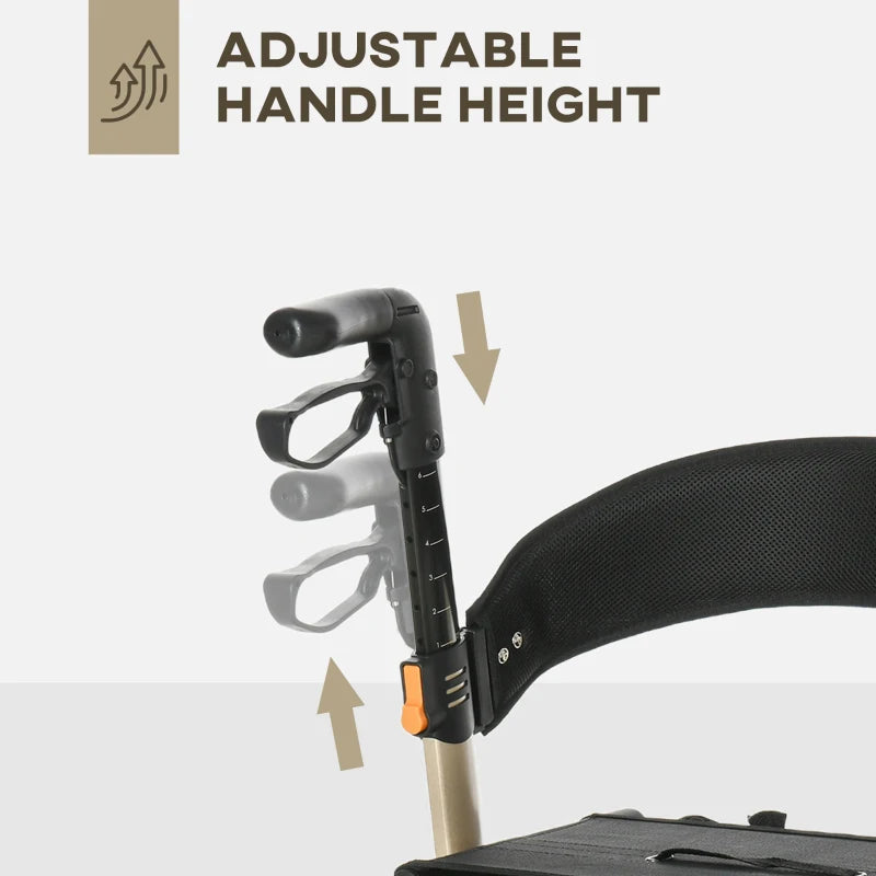Folding Rollator with Cane Holder, Adjustable Handle Height