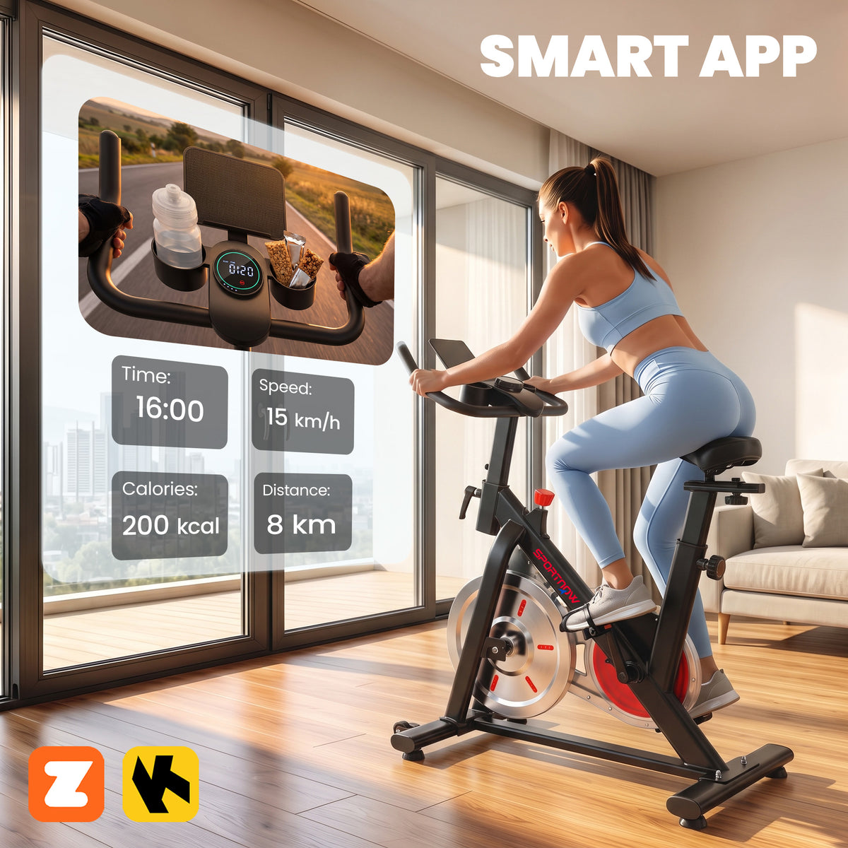 Magnetic Exercise Bike with 8kg Flywheel and Bluetooth App Connectivity - Black & Silver