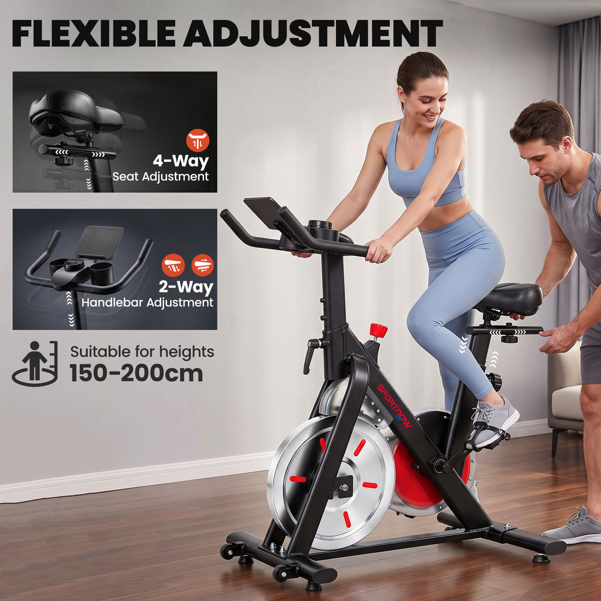 Magnetic Exercise Bike with 8kg Flywheel and Bluetooth App Connectivity - Black & Silver