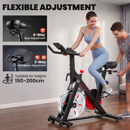 Magnetic Exercise Bike with 8kg Flywheel and Bluetooth App Connectivity - Black & Silver