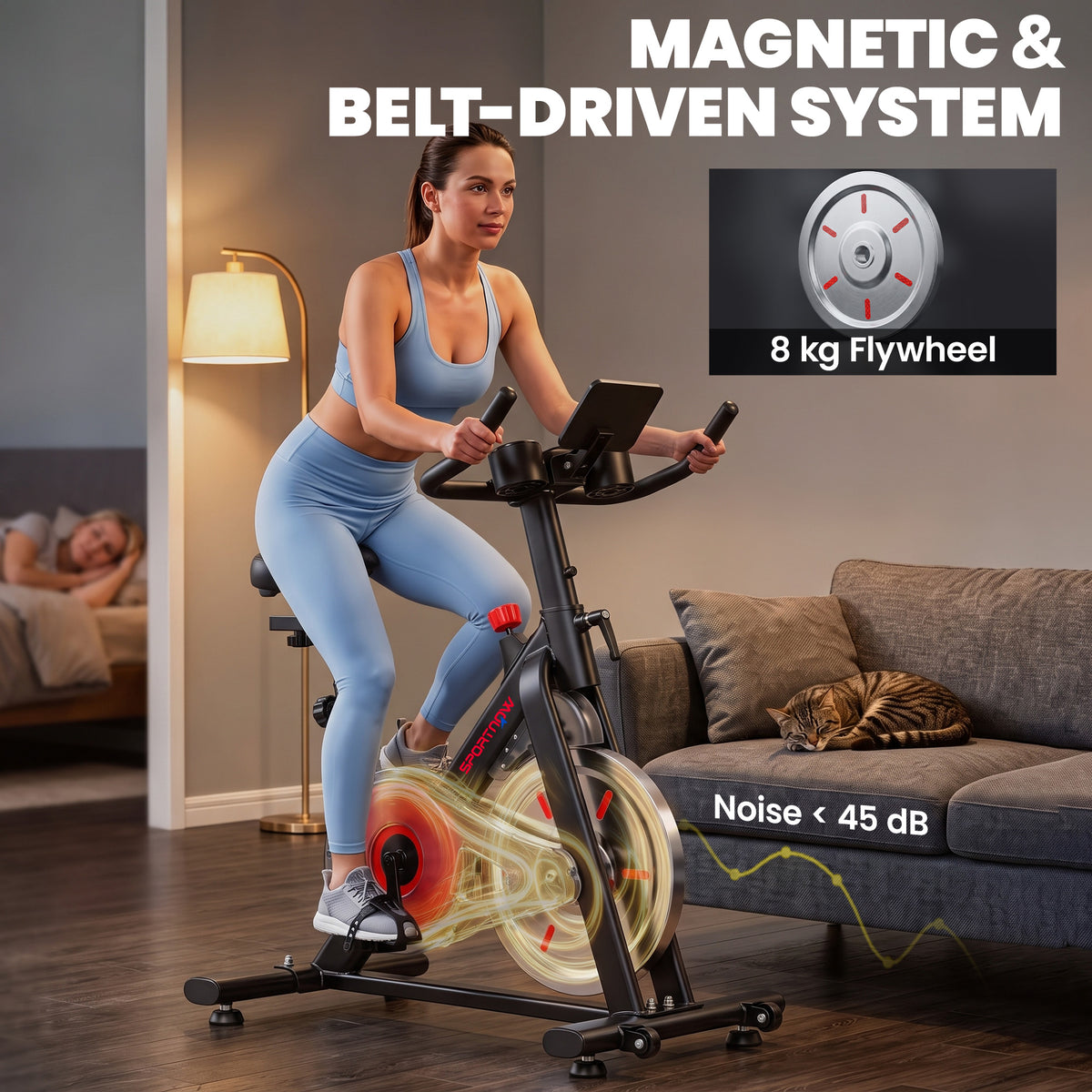 Magnetic Exercise Bike with 8kg Flywheel and Bluetooth App Connectivity - Black & Silver