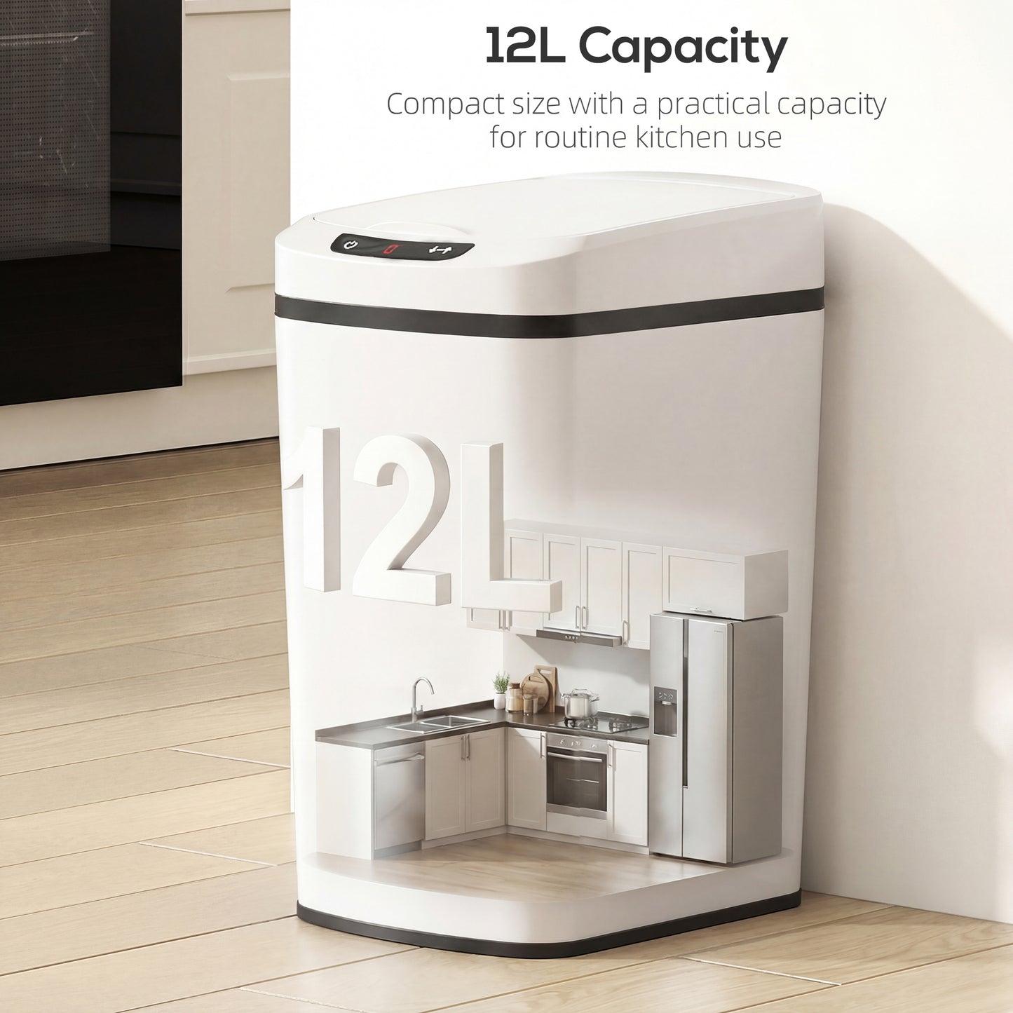 12L Sensor Bin, Automatic Touchless Motion Sensor Kitchen Bin, White