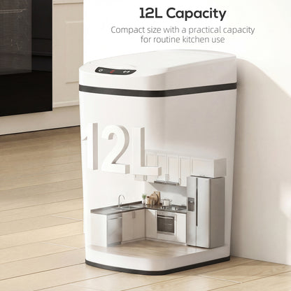 12L Sensor Bin, Automatic Touchless Motion Sensor Kitchen Bin, White
