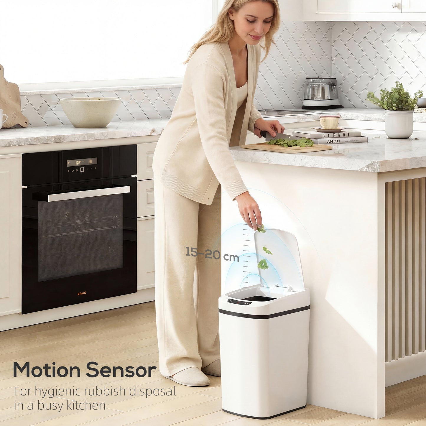 12L Sensor Bin, Automatic Touchless Motion Sensor Kitchen Bin, White