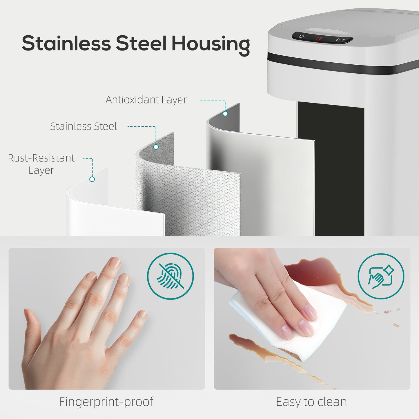 12L Sensor Bin, Automatic Touchless Motion Sensor Kitchen Bin, White