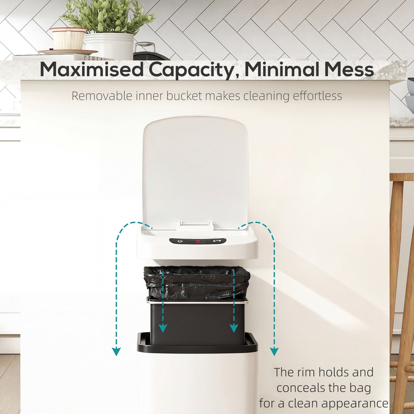 12L Sensor Bin, Automatic Touchless Motion Sensor Kitchen Bin, White