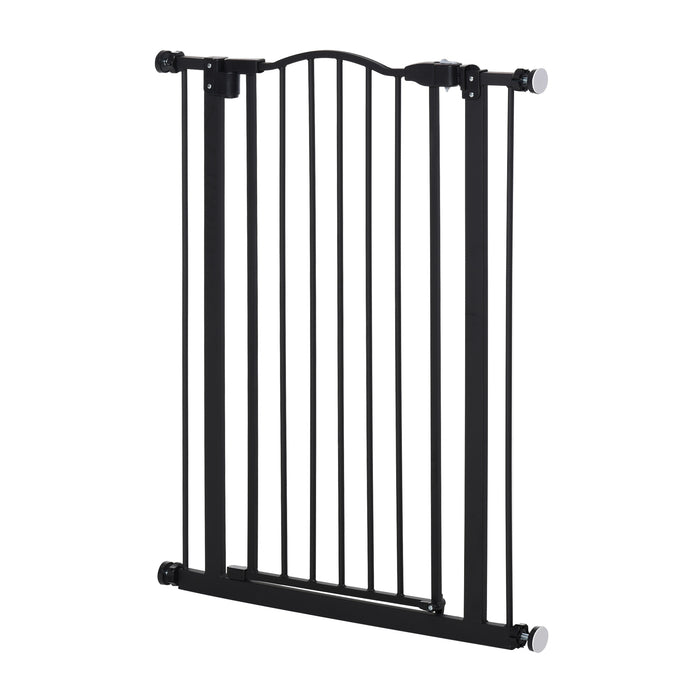 74-84cm Adjustable Metal Pet Gate Safety Barrier w/ Auto-Close Door Double Locking Easy-Open Doors Stairs Home Frames Black