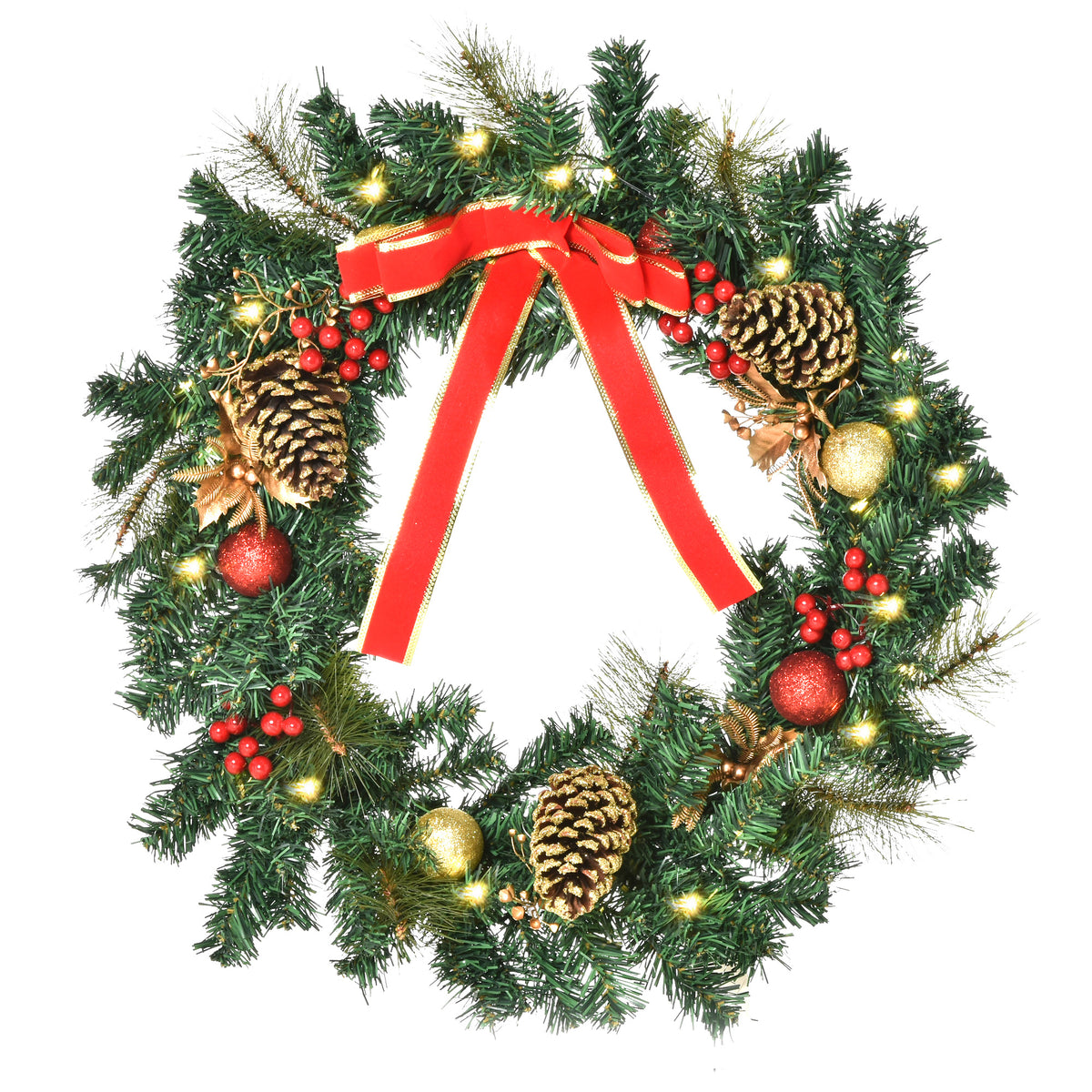 Pre-Lit Artificial Christmas Door Wreath Holly Garland Decor 20 LED