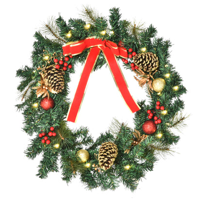 Pre-Lit Artificial Christmas Door Wreath Holly Garland Decor 20 LED
