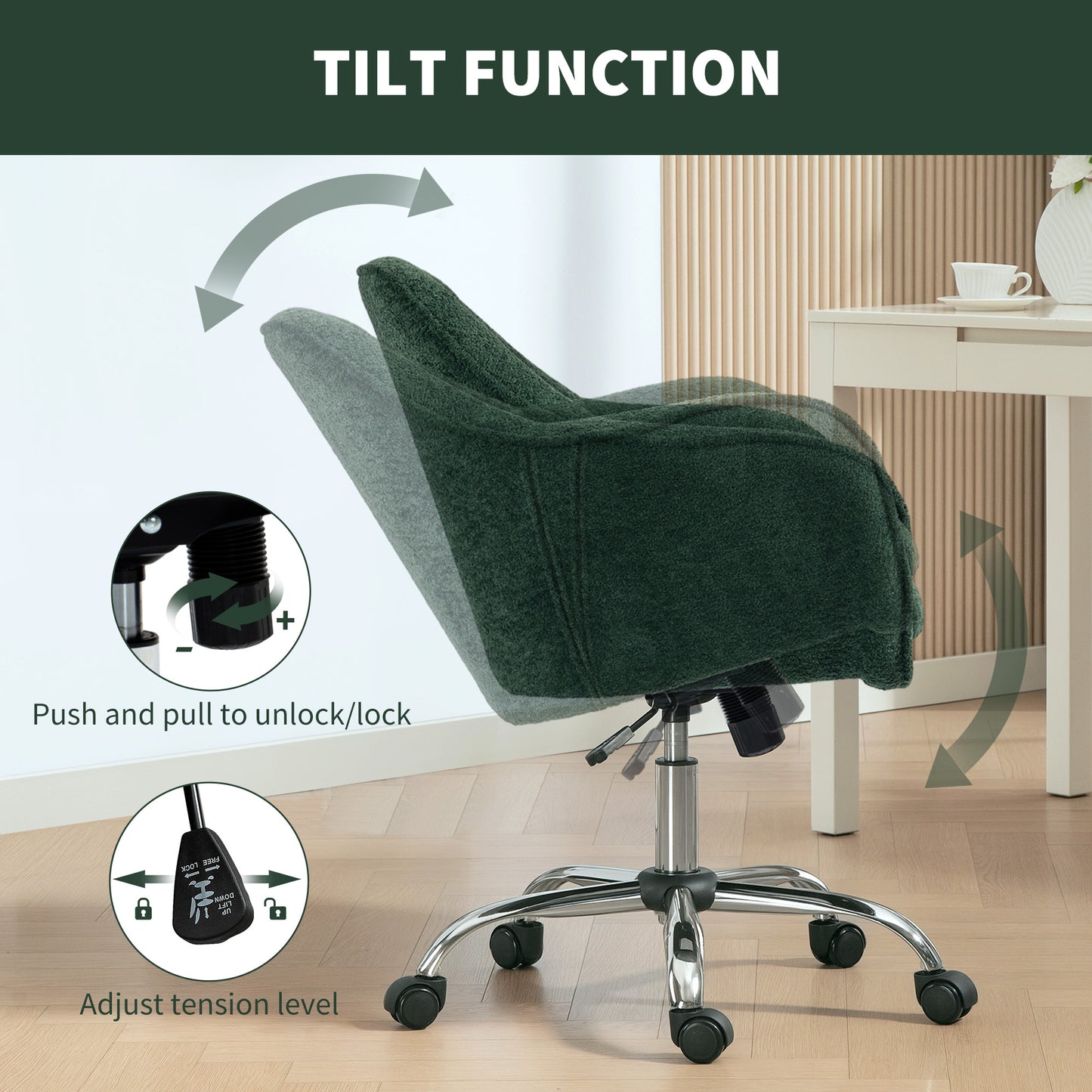 Modern Velvet Office Desk Chair for Bedroom, Living Room, Dark Green