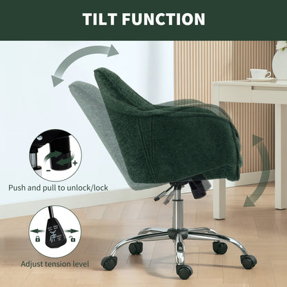 Modern Velvet Office Desk Chair for Bedroom, Living Room, Dark Green