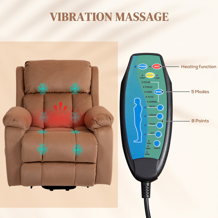 Lift Chair Riser and Recliner Chair with Vibration Massage, Heat, Brown