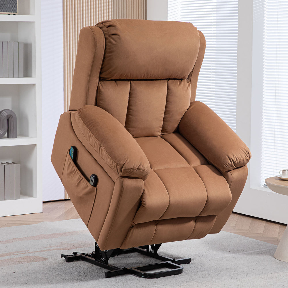 Lift Chair Riser and Recliner Chair with Vibration Massage, Heat, Brown