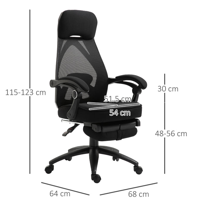 Mesh Office Chair with Footrest for Home Office Lunch Break Recliner High Back Adjustable Height with Headrest, Black