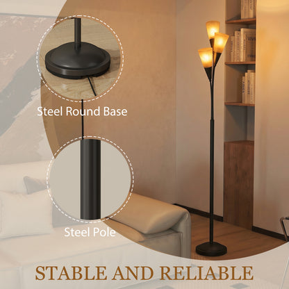 3-Light Upright Floor Lamps for Living Room, Modern Standing Lamp for Bedroom with Steel Base, Bulb not Included, Black