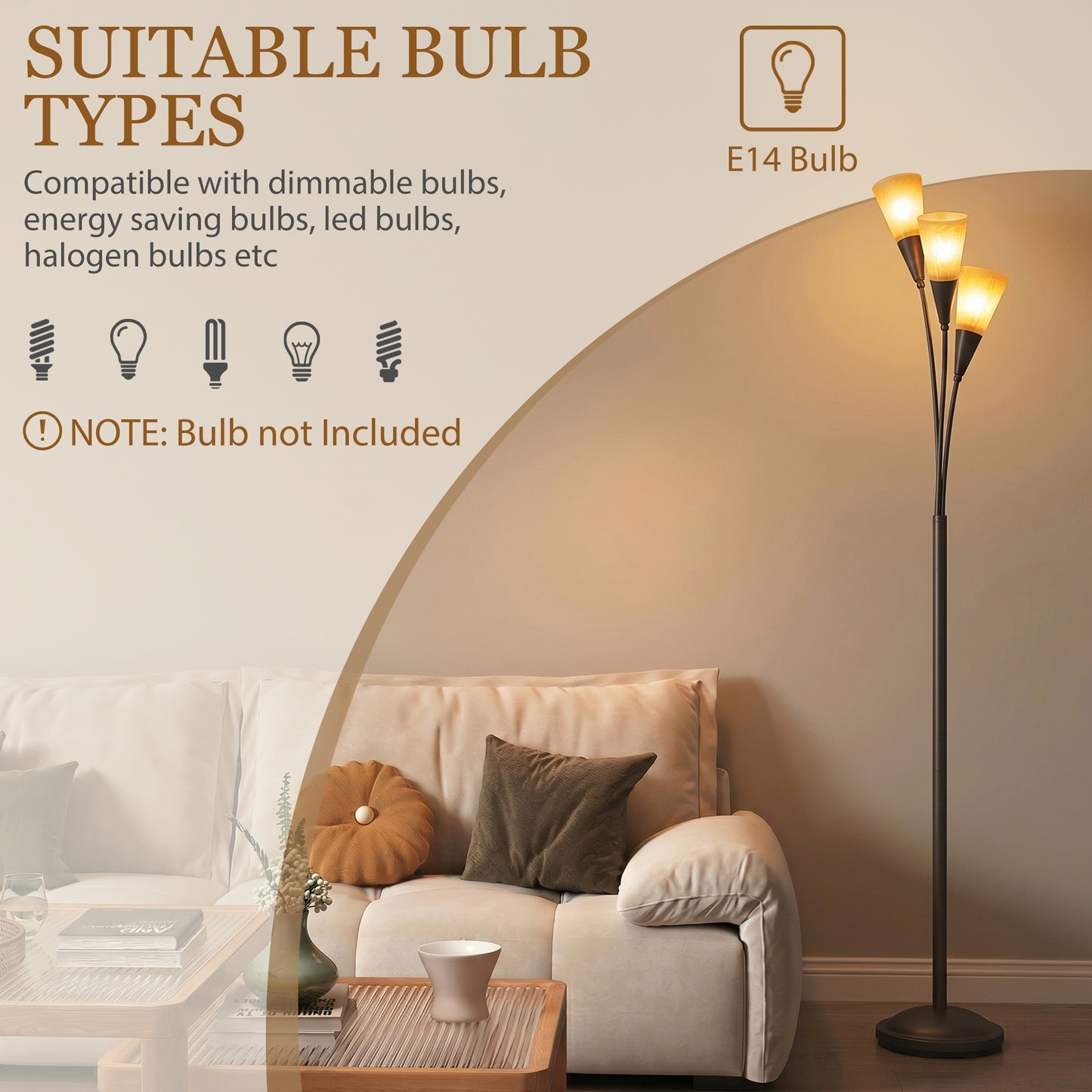 3-Light Upright Floor Lamps for Living Room, Modern Standing Lamp for Bedroom with Steel Base, Bulb not Included, Black