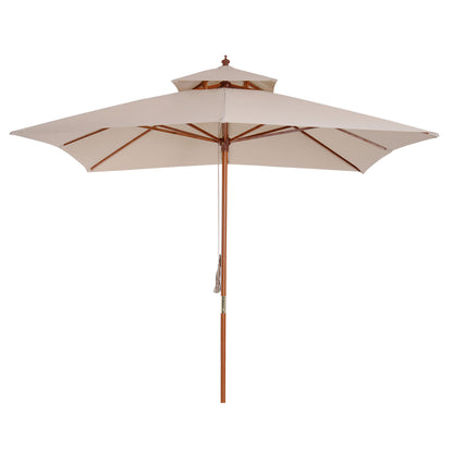 Warehouse Clearance: Beige Parasol Patio 3x3M Double Tier Garden Sun Umbrella Sunshade Outdoor Wood Wooden Canopy Tier (Jersey Only)
