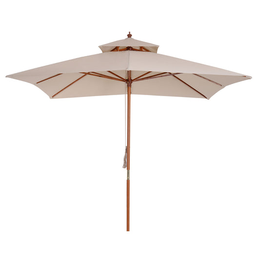 Warehouse Clearance: Beige Parasol Patio 3x3M Double Tier Garden Sun Umbrella Sunshade Outdoor Wood Wooden Canopy Tier (Jersey Only)