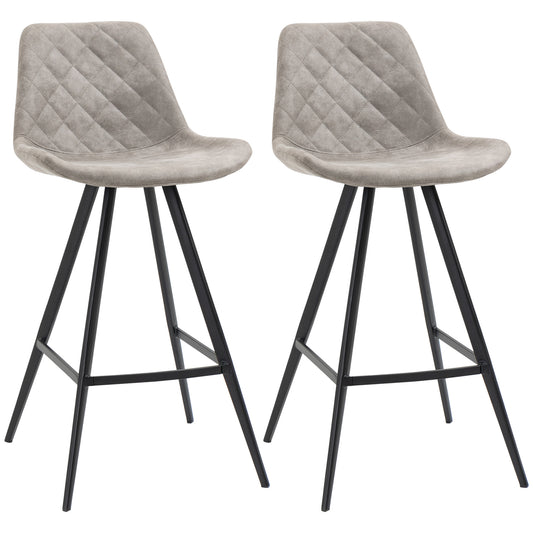 Set Of 2 Bar Stools Vintage Microfiber Cloth Tub Seats Padded Steel Grey