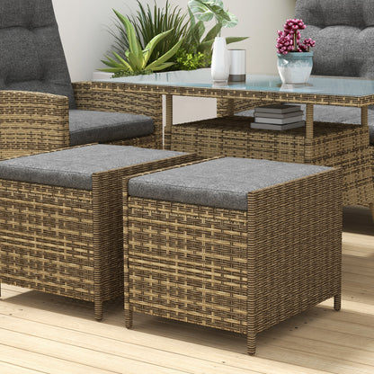 Rattan Dining Set for 6, 2 Reclining Chairs with Cushions, Grey