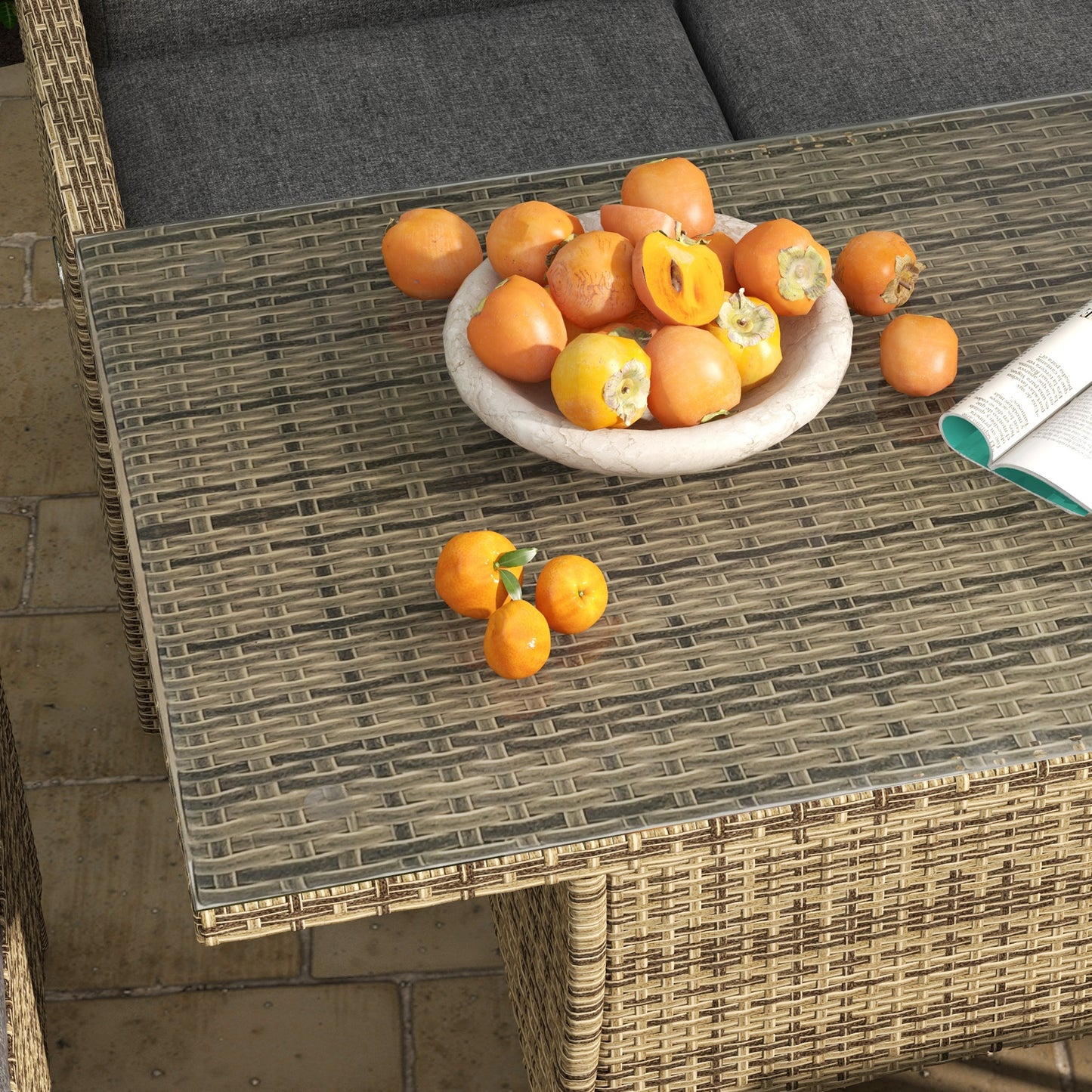 Rattan Dining Set for 6, 2 Reclining Chairs with Cushions, Grey