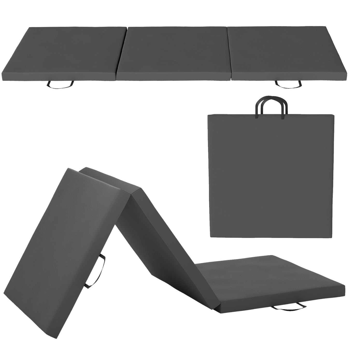 6FT Foldable Gymnastics Mat, Tri-Fold 2" Thick Crash Mat with Carry Strap Handles for Home Training, Grey