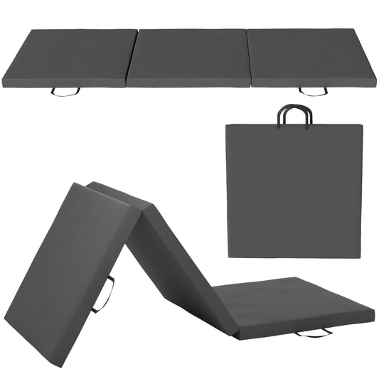 6FT Foldable Gymnastics Mat, Tri-Fold 2" Thick Crash Mat with Carry Strap Handles for Home Training, Grey